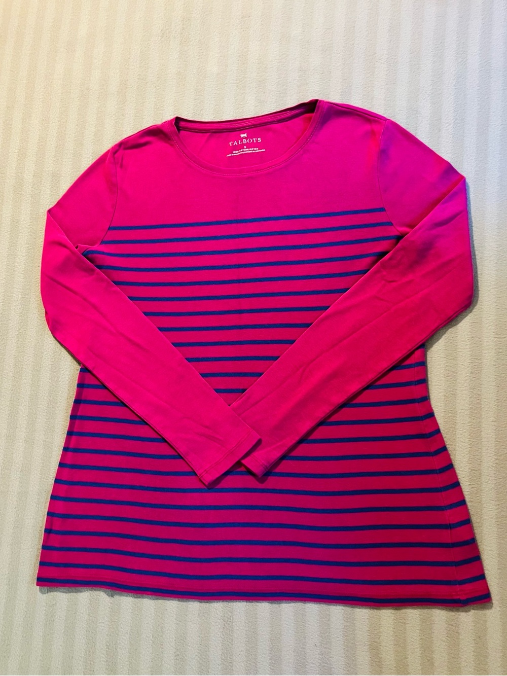 Talbots Hot Pink and Navy Striped Long Sleeve Tee